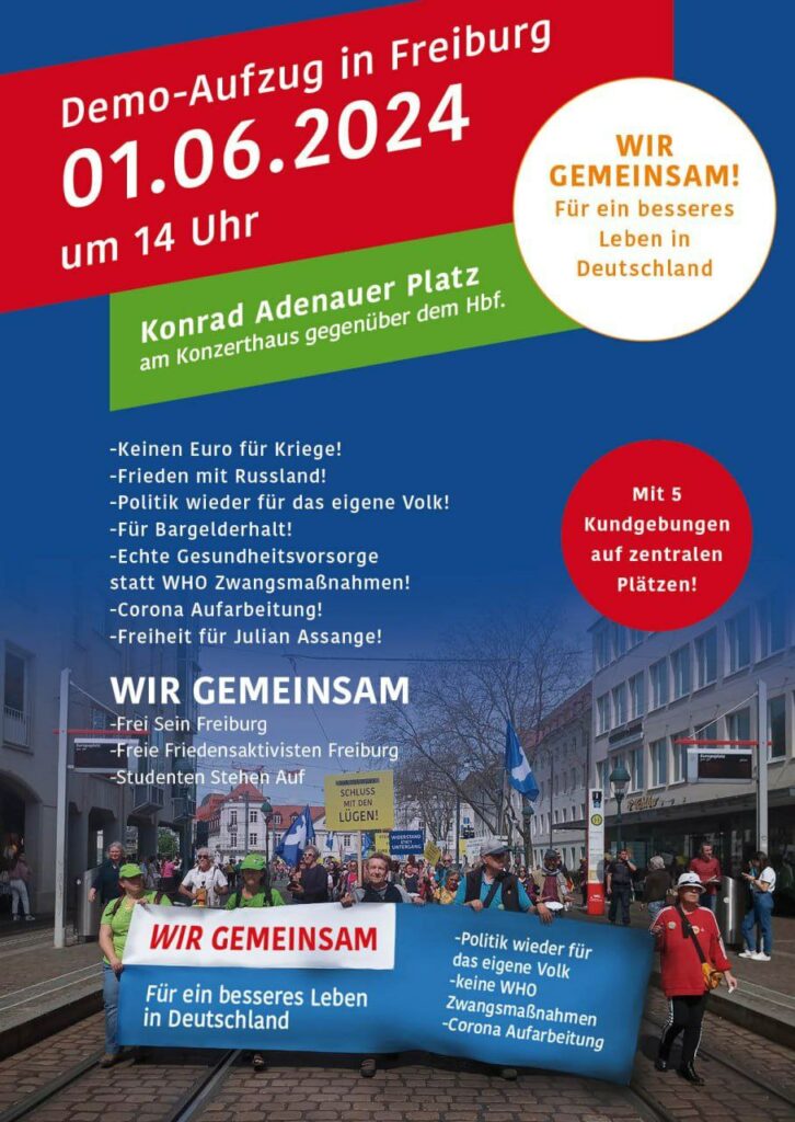 Demo Aufzug in Freiburg am 1. Juni 2024 für ein besseres Leben in Deutschland