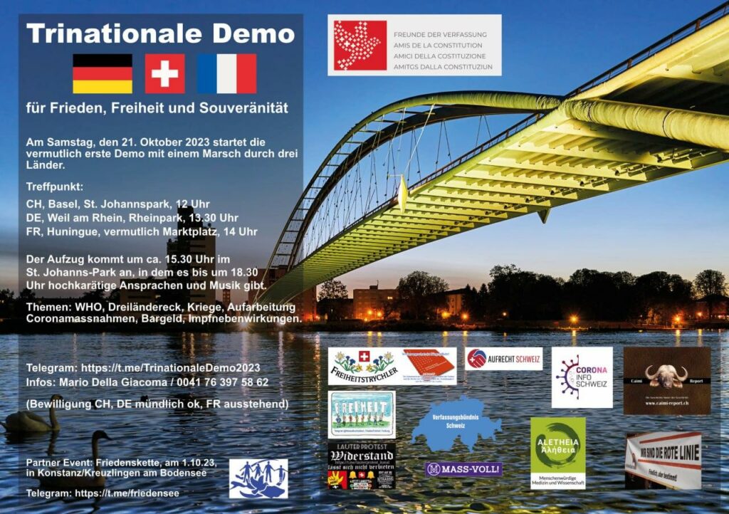 Trinationale Demo für Frieden, Freiheit und Souveränität in Basel am 21. Oktober 2023