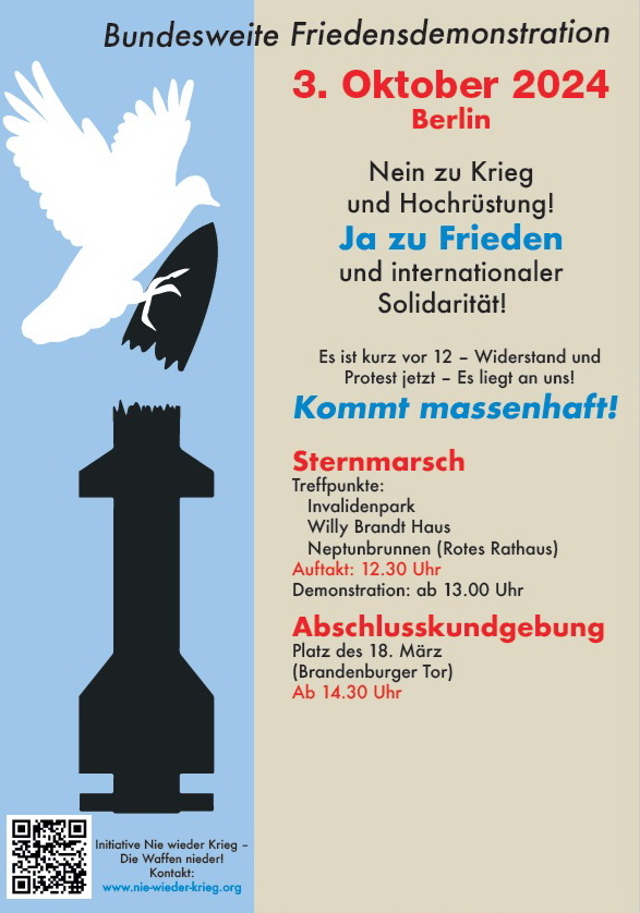 Bundesweite Friedensdemo am 3. Oktober in Berlin